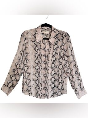 L’AGENCE Tabitha Pintuck Blouse Snakeskin Print, 100% Silk, Size L, EUC